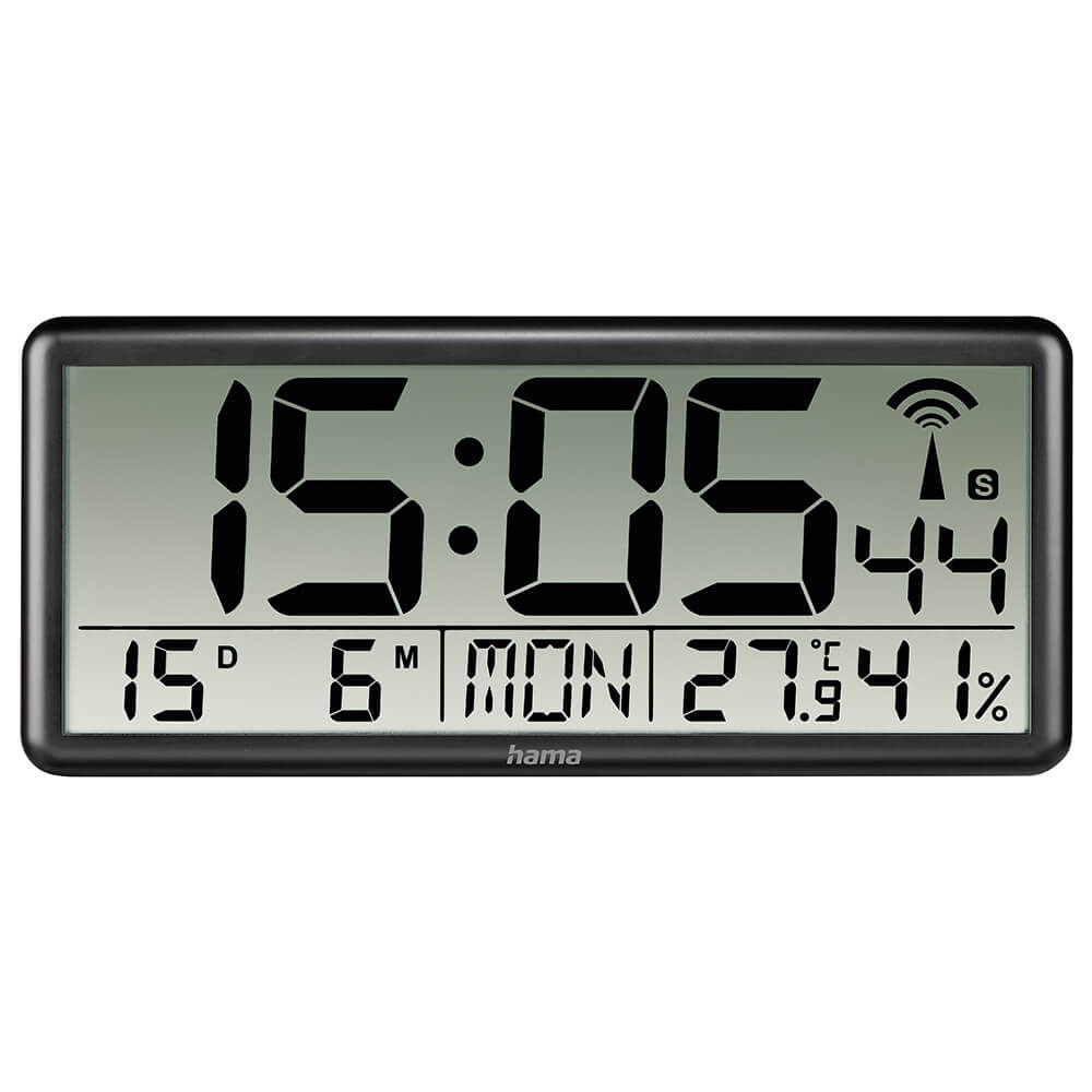 Väggklocka Digital Jumbo Radiosynkroniserad Svart