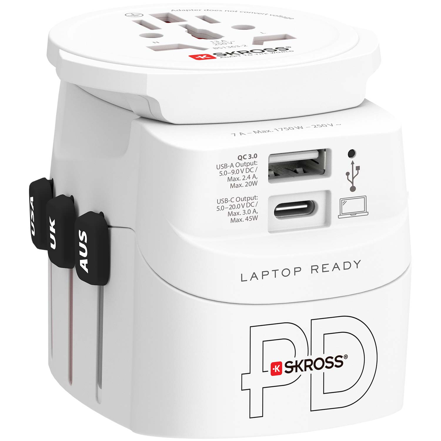 Världsreseadapter PRO Light USB AC45PD World PD 45W Jordad