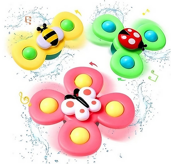 3-pack Roterande Fidget Spinner med Sugkopp till Baby/Barn - Snurrande Leksak