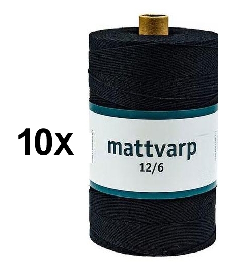 10 st. rullar Extra stark Mattvarp 12/6 Svart - 500 gr / rulle - 100% ekologisk bomullsmattvarp
