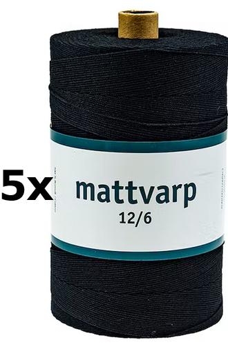 5 st. rullar Extra stark Mattvarp 12/6 Svart - 500 gr / rulle - 100% ekologisk bomullsmattvarp