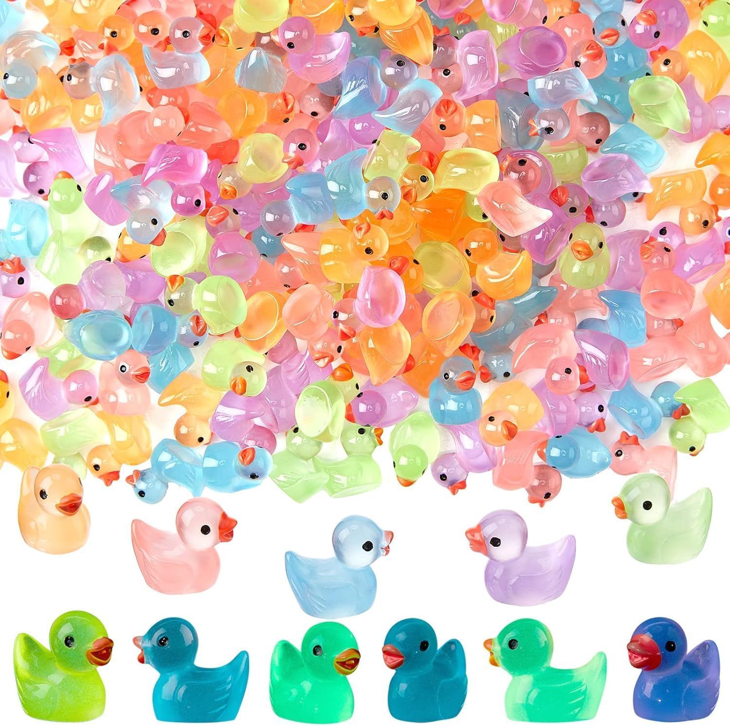 100 st Självlysande Luminous Tiny Ducks Set Dekoration Realistisk Form Hållbar Harts Förtjusande ankor för jul födelsedagsfest Barnens dag