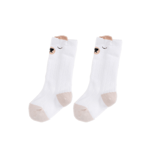 Djurmotiv knähöga babysockor vit