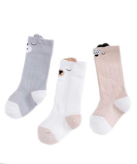 Djurmotiv knähöga babysockor 3-pack