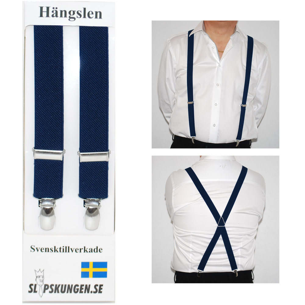 Svenska hängslen  Smala Marinblå