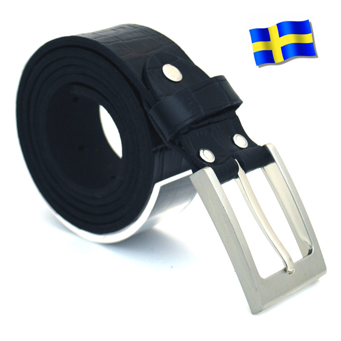 Läderbälte Kroko svart 35mm 810