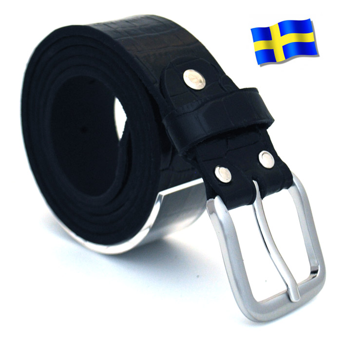 Läderbälte Kroko svart 35mm 809
