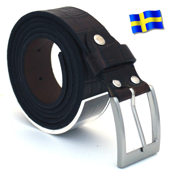 Läderbälte Kroko brun 30mm 806