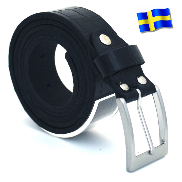 Läderbälte Kroko svart 30mm 804