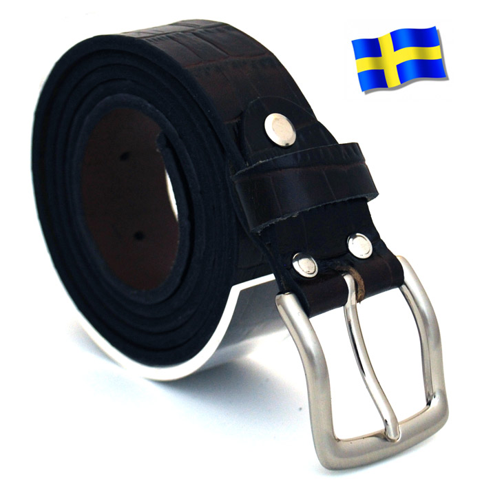 Läderbälte Kroko brun 30mm 805