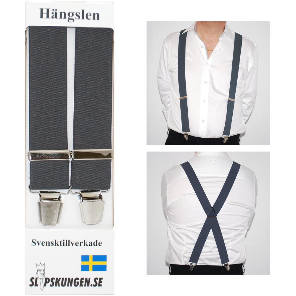 Svenska hängslen  Breda Mörkgråa