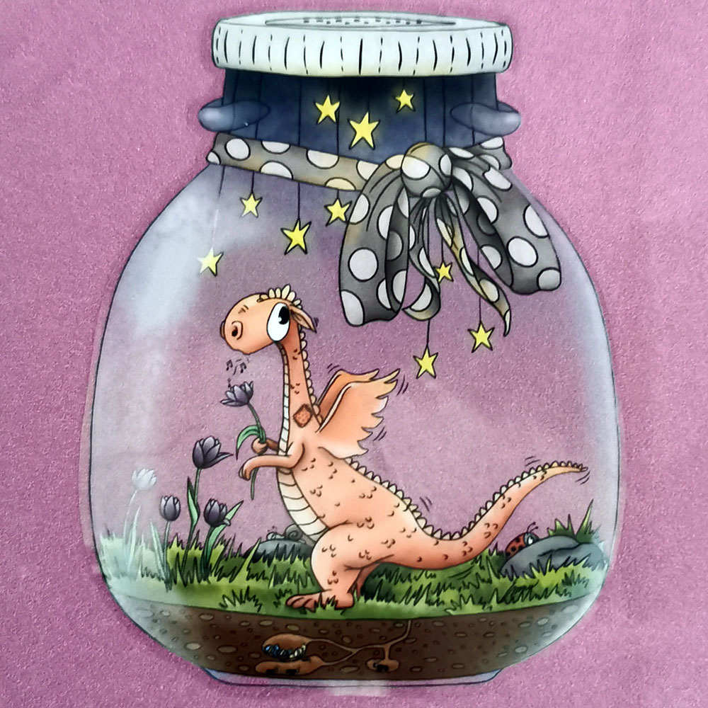 Klistermärke, 19,5 x 14,2 cm - Life in a jar, Dragon