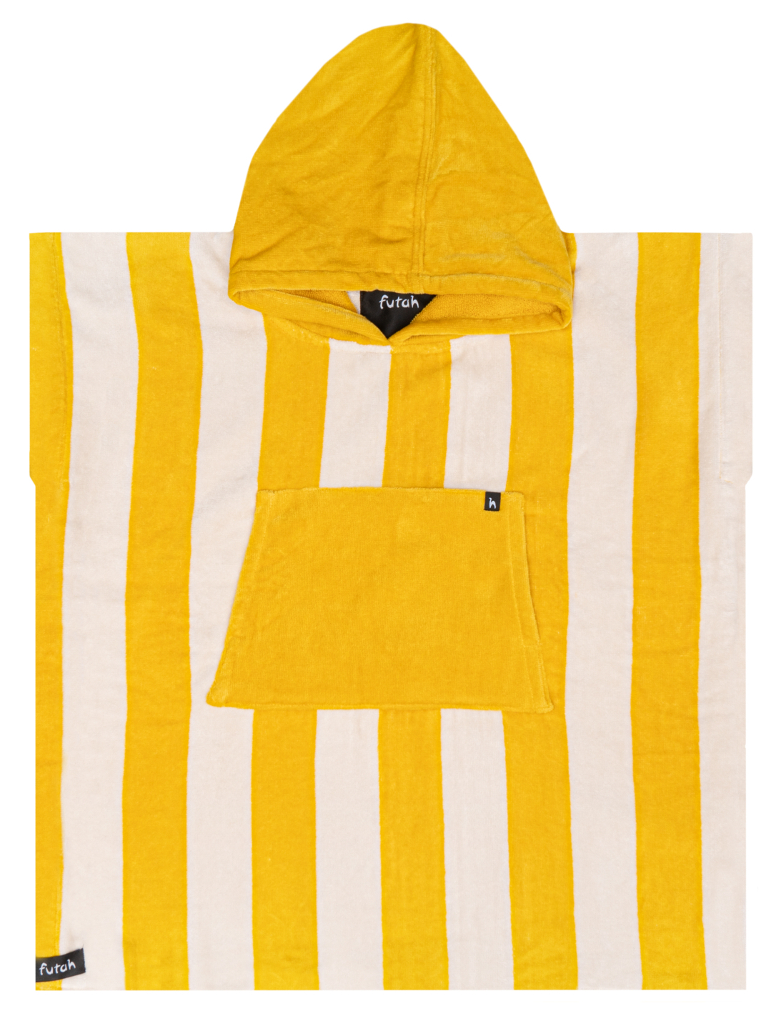 Badponcho/Ombytesponcho. Bedu gul/vit frotte. Barn 4-8 år.