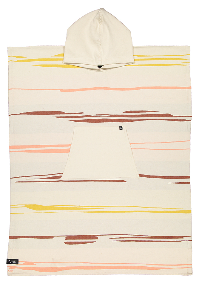Badponcho/strandponcho. Maure offwhite/korall/gul/brun. Vuxen.