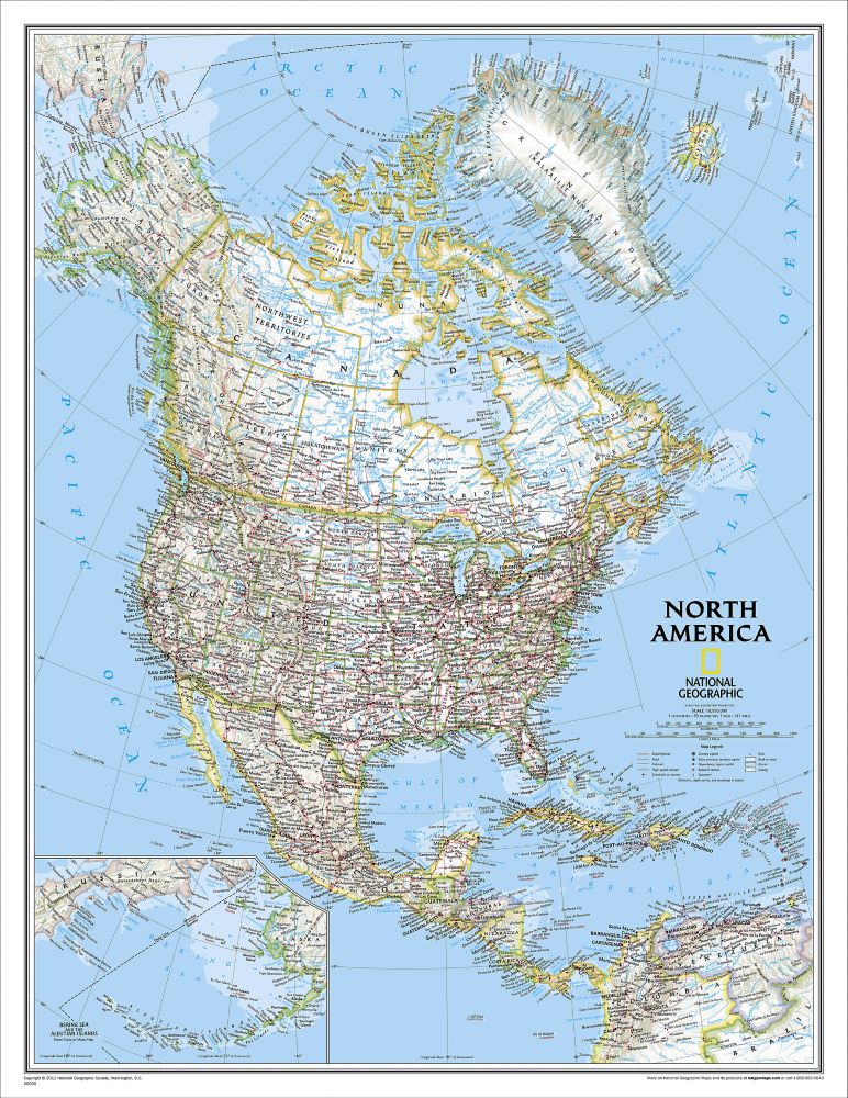Nordamerika väggkarta NGS 1:8,950milj