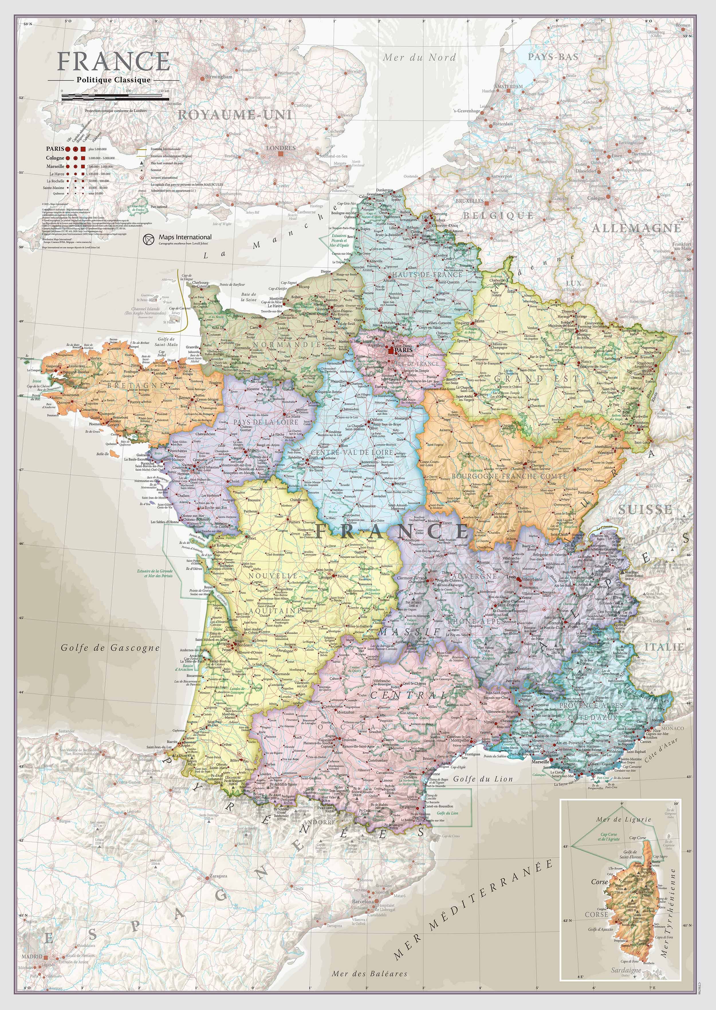 Frankrike Väggkarta Maps Int Classic Political