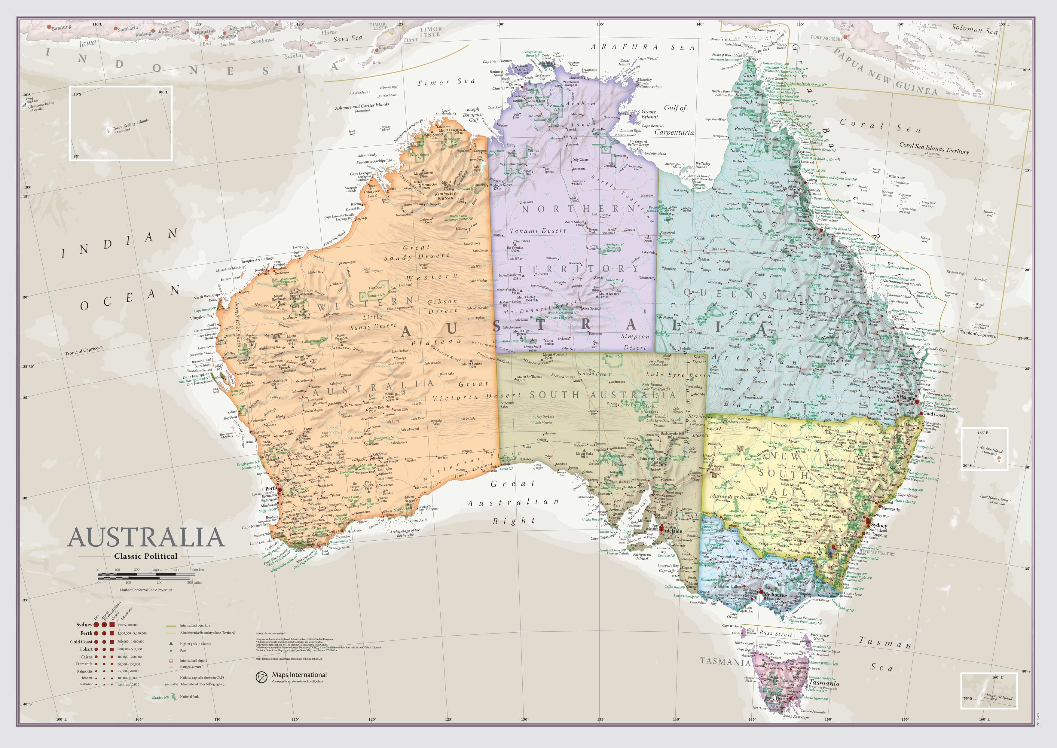 Australien Väggkarta MapsInt Classic Political