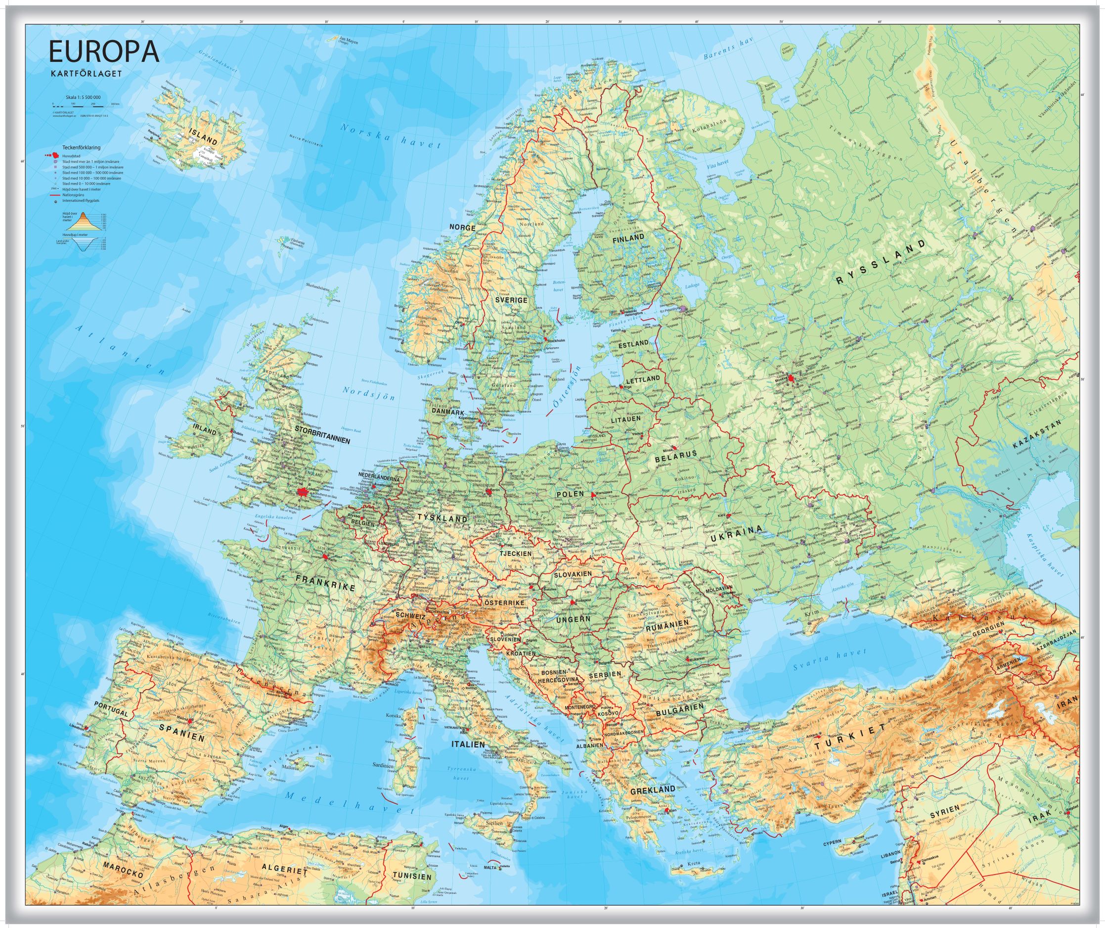 Europa väggkarta Kartförlaget 1:5,5 milj  FYS 98x82cm