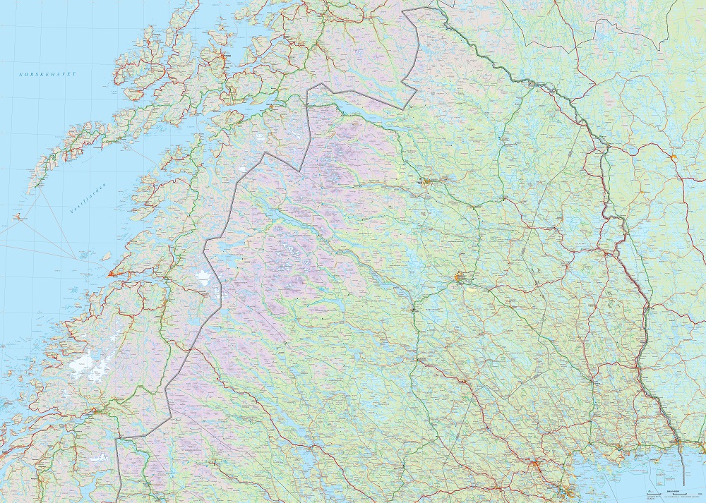 Norra Norrland Väggkarta 137,5x98cm med ram