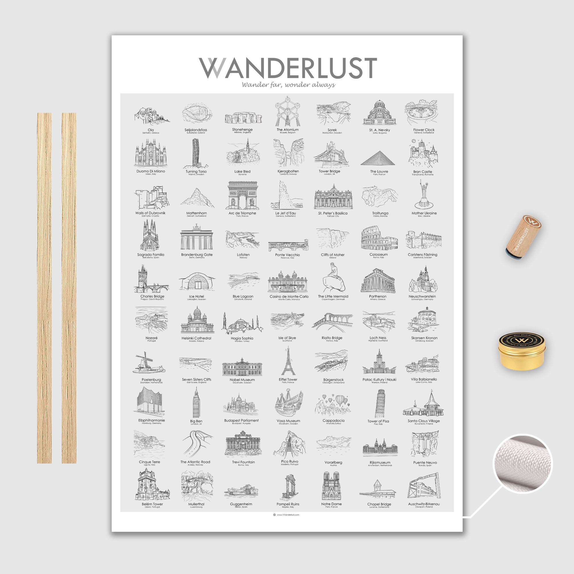 Europa Canvas Poster 50x70cm VVanderlust med trälist
