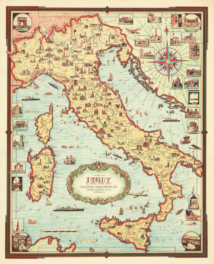 Italien Illustrerad väggkarta 1935