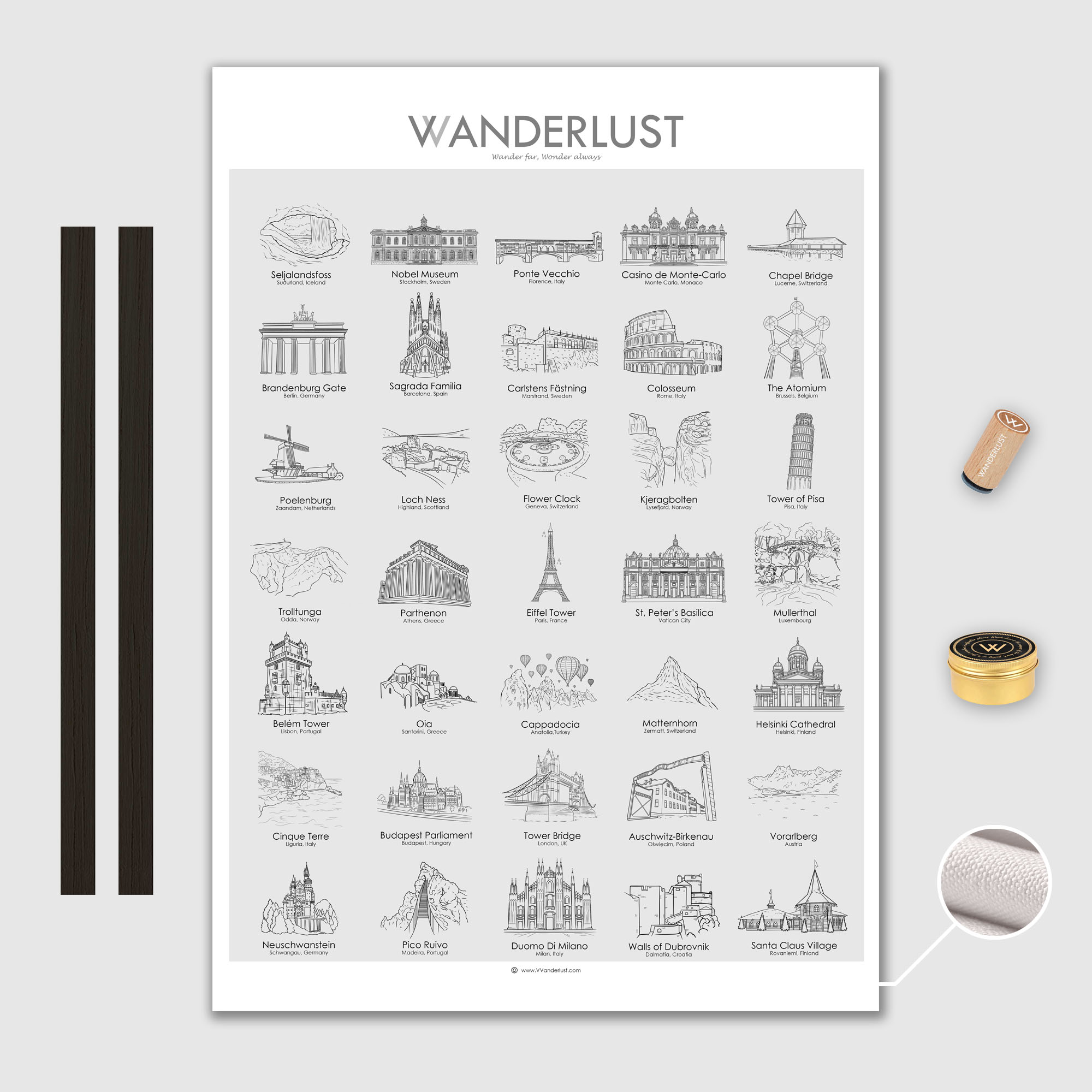 Europa Lilla Canvas Poster 35x50cm VVanderlust med trälist
