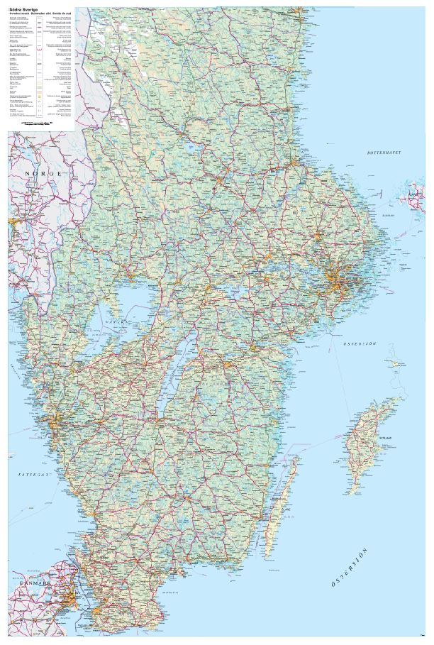 Södra Sverige Norstedts väggkarta