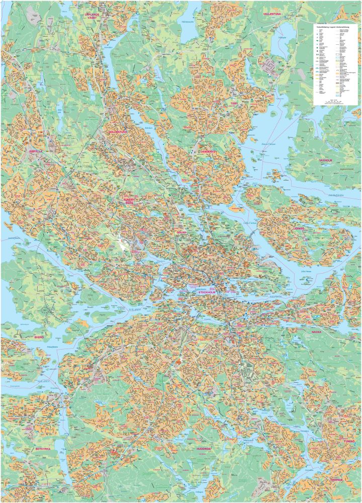 Storstockholmskartan väggkarta Kartförlaget 1:25 000, 99x138cm med ram