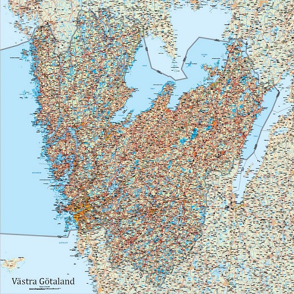 Västra Götalands län väggkarta 100 x 100 cm med ram