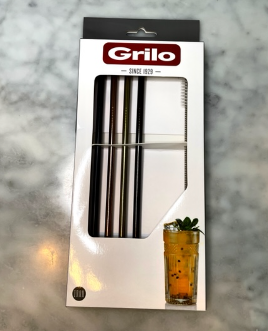 Grilo Sugrör färgade raka 4 st + rengöringsborste