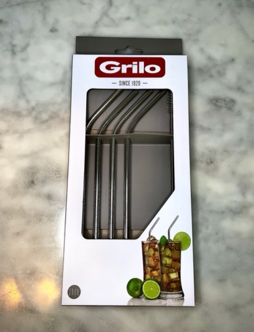 Grilo Sugrör rostfria med böj 4 st + rengöringsborste