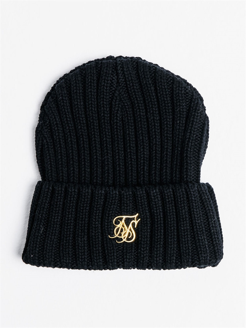Rib Cuff Knit Beanie Black/Gold