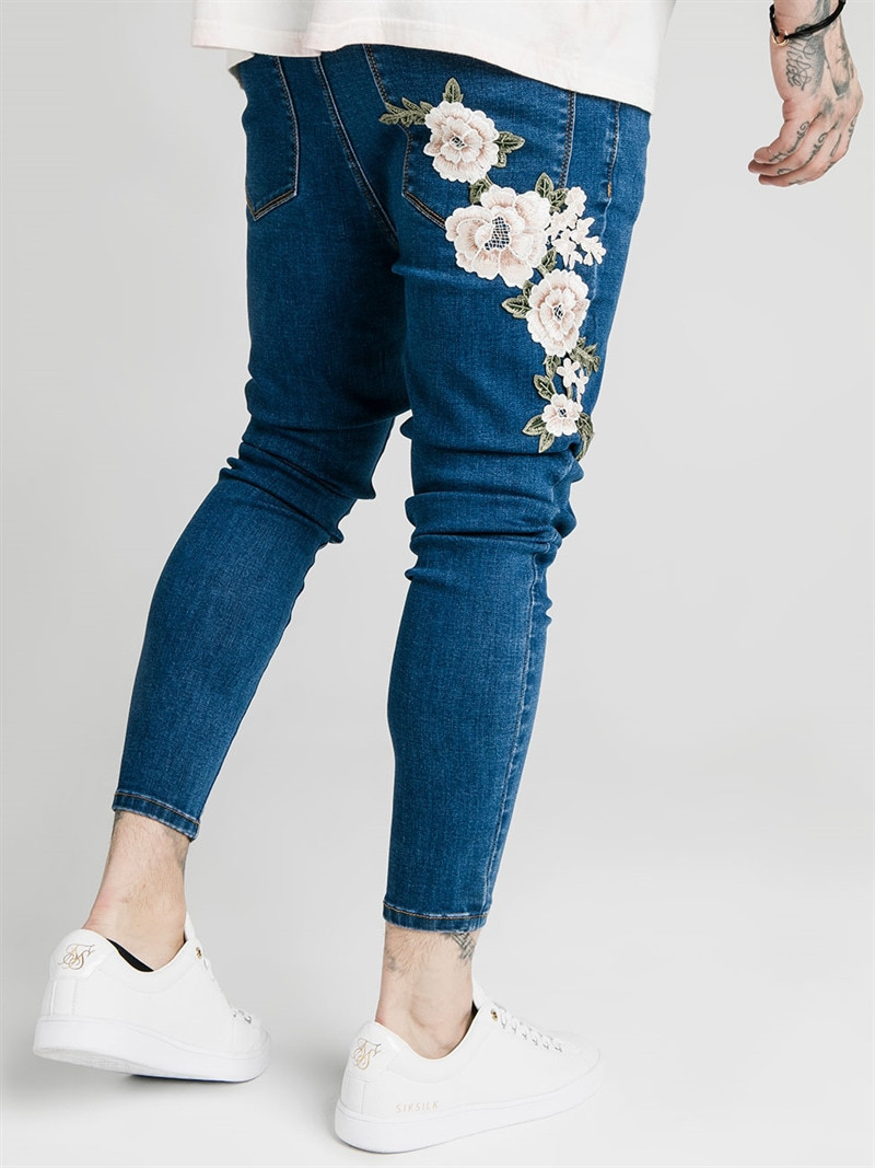 Flower Applique Denims Midstone Blue