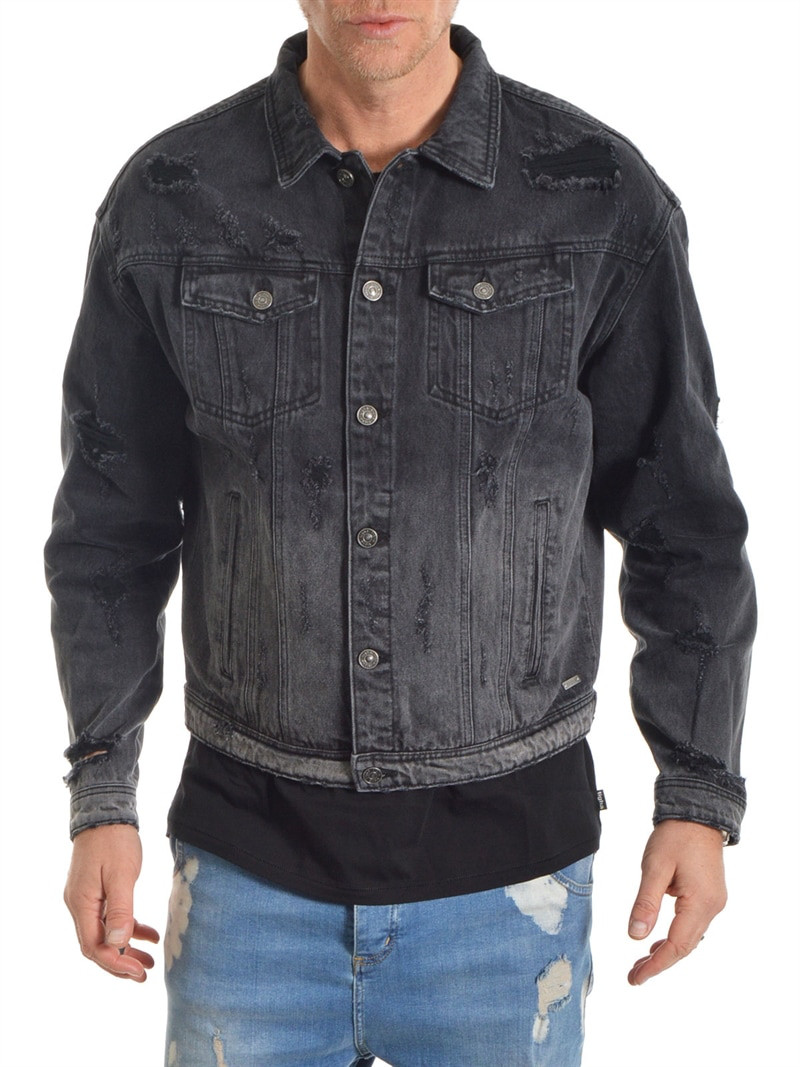 Namik Ripped Denim Jacket Black