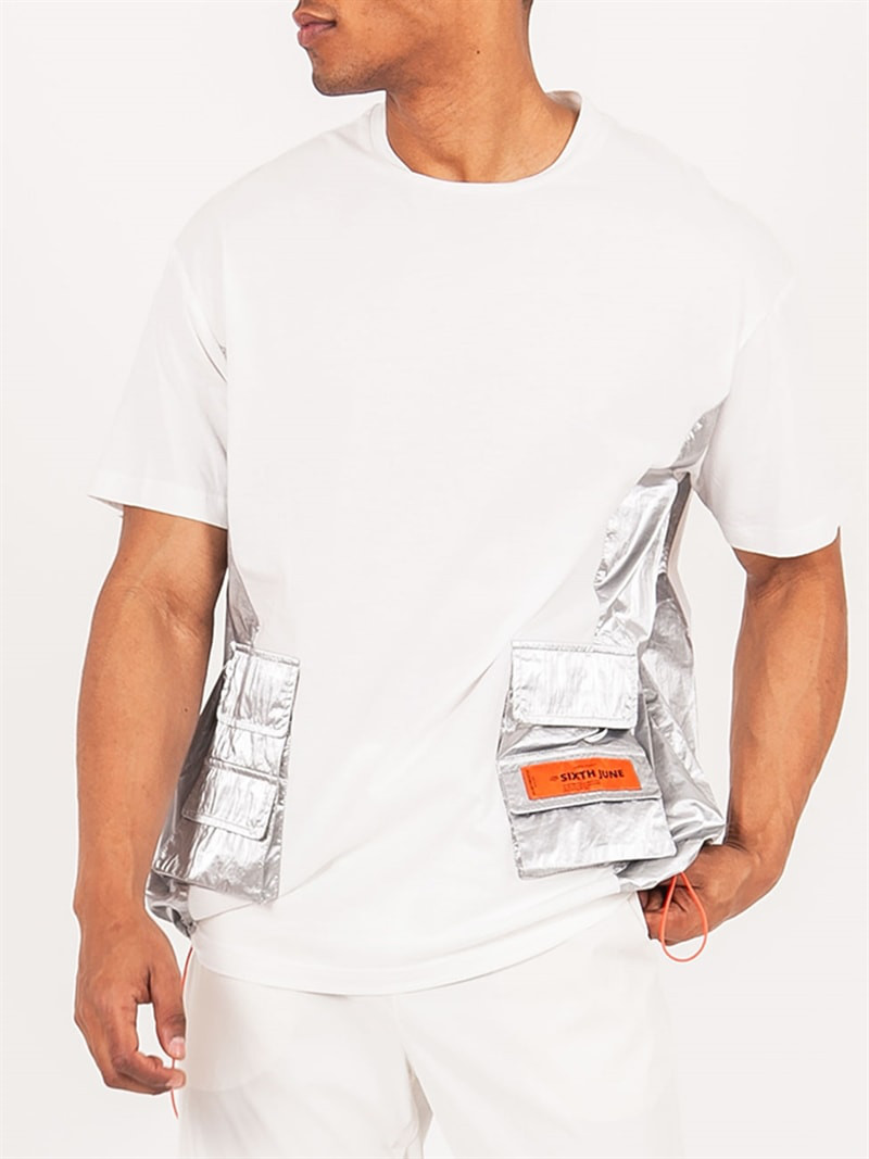 Silver Pockets Tee Beige