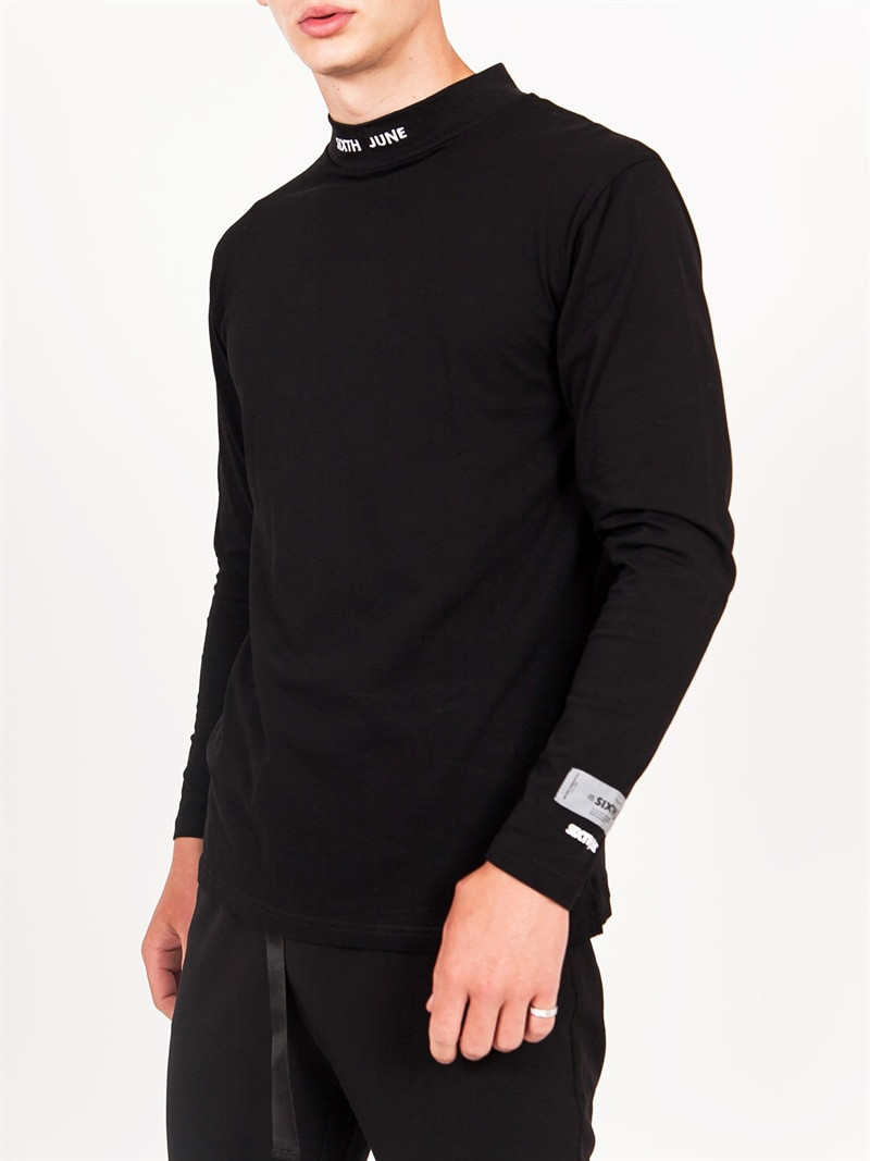 L/S Logo Collar Tee Black