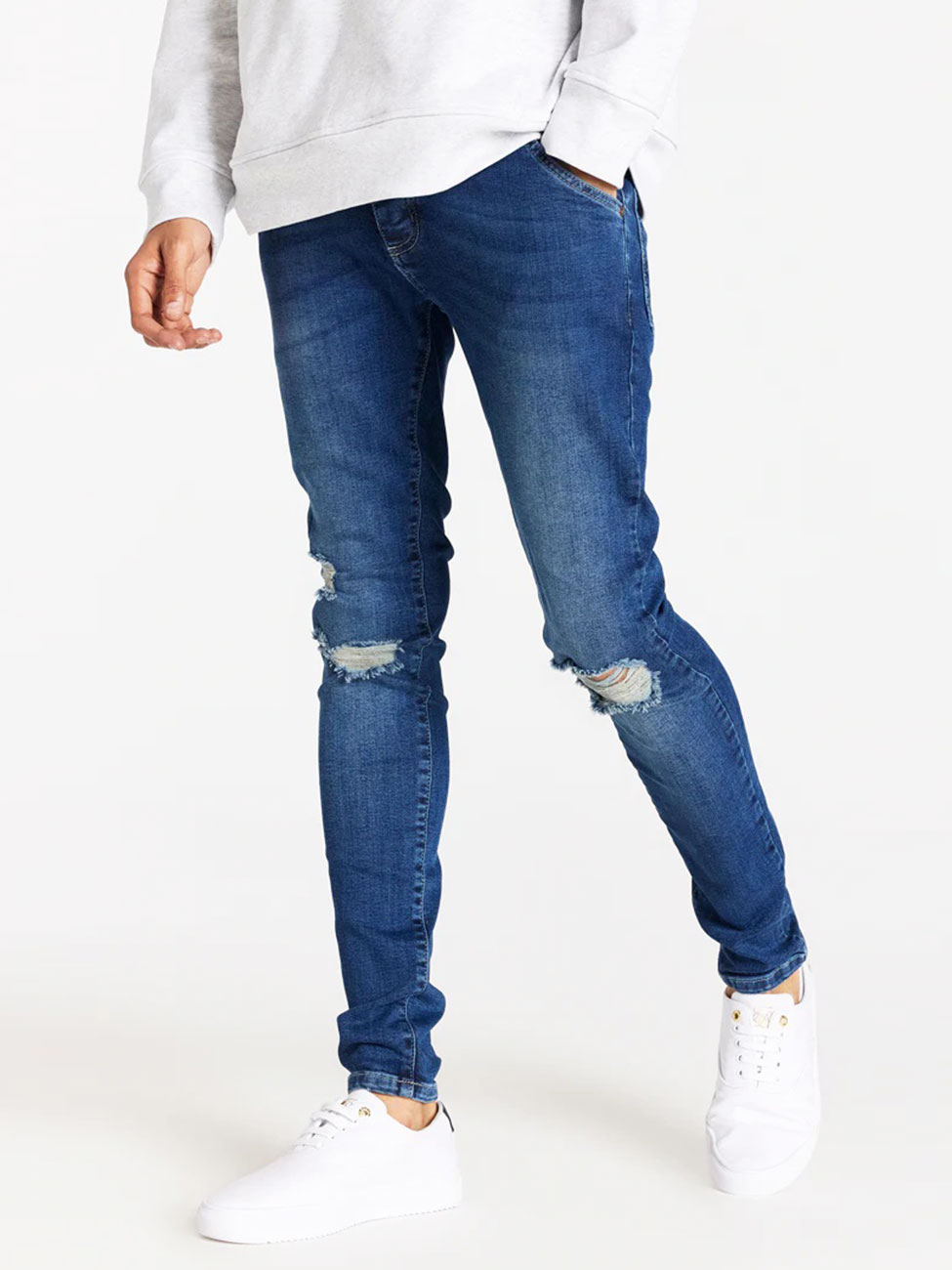 Blue Distressed Slim Fit Jeans (S)