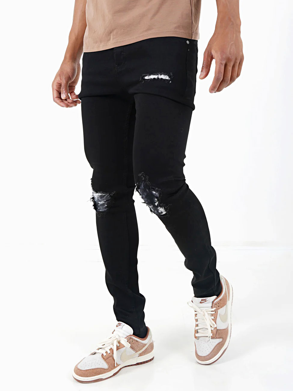Black Distressed Repair Jeans