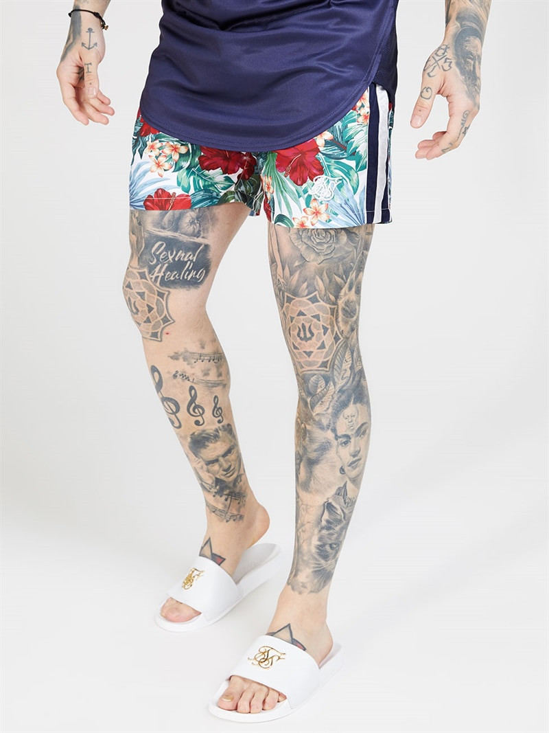 70's Floral Swim Shorts Navy/White