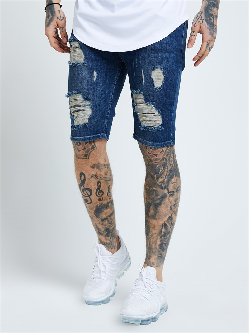 Distressed Skinny Shorts Midstone