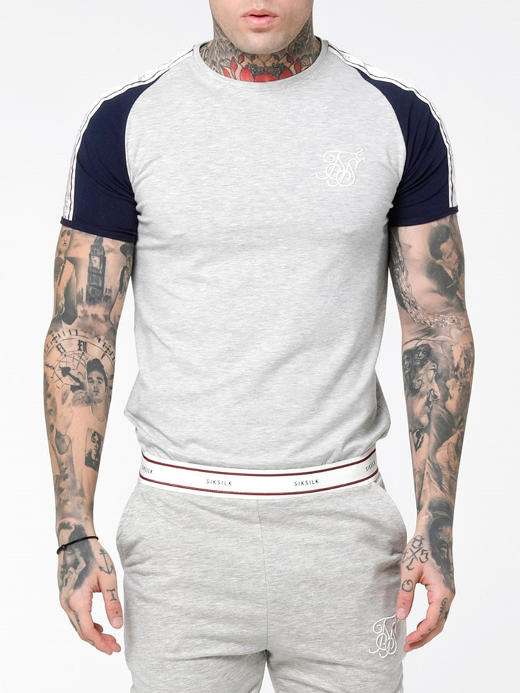 Raglan Taped Sports Gym Tee Grey