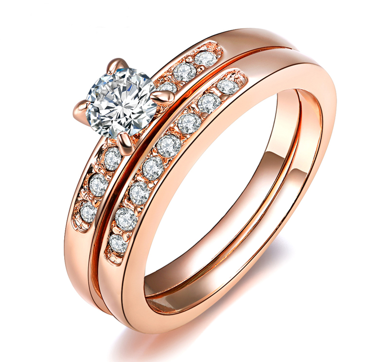 Dubbla ringar med Cubic Zirconia och 18K Roséguldplätering