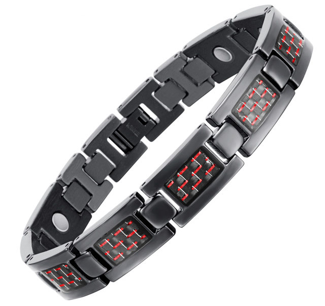 Magnetarmband i Titanium och med röda kolfibrer