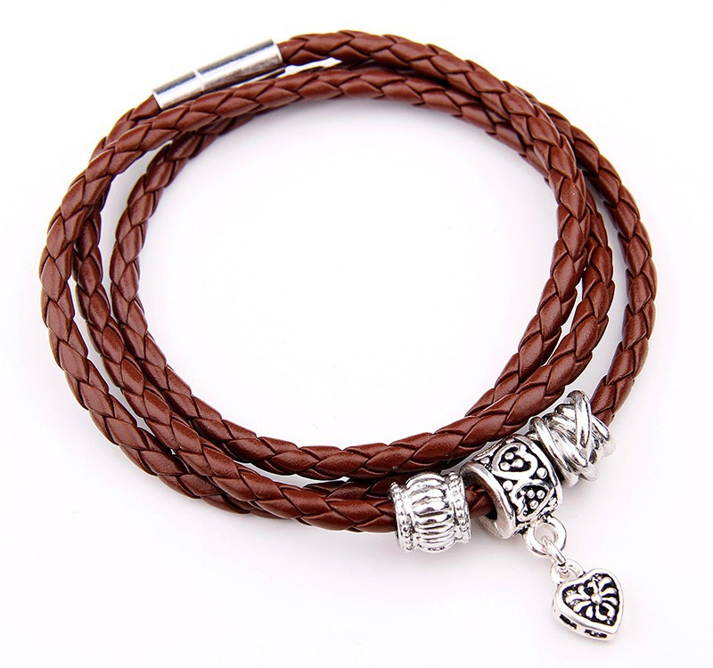 Läderarmband med metalldetaljer och bajonettlåsning -Brun