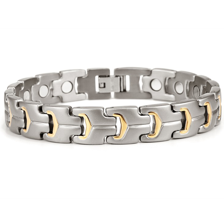 Magnetarmband i rostfritt stål och med 18 K guldplätering