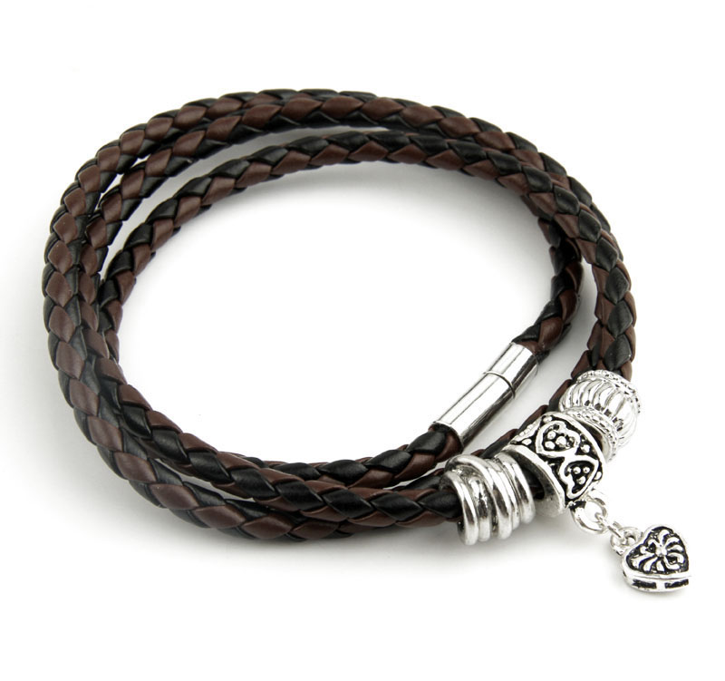 Läderarmband med metalldetaljer och bajonettlåsning -Svart/Brunt