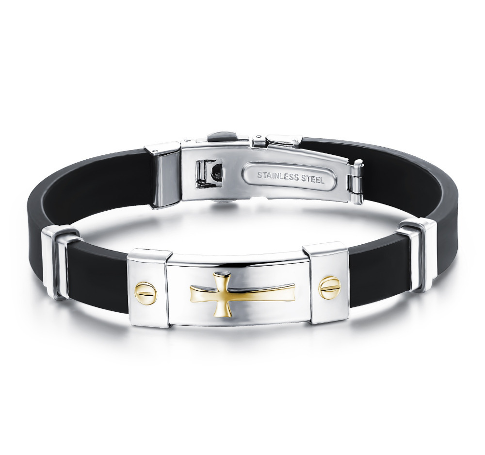 Armband i Silikon och rostfritt stål -Gold Cross