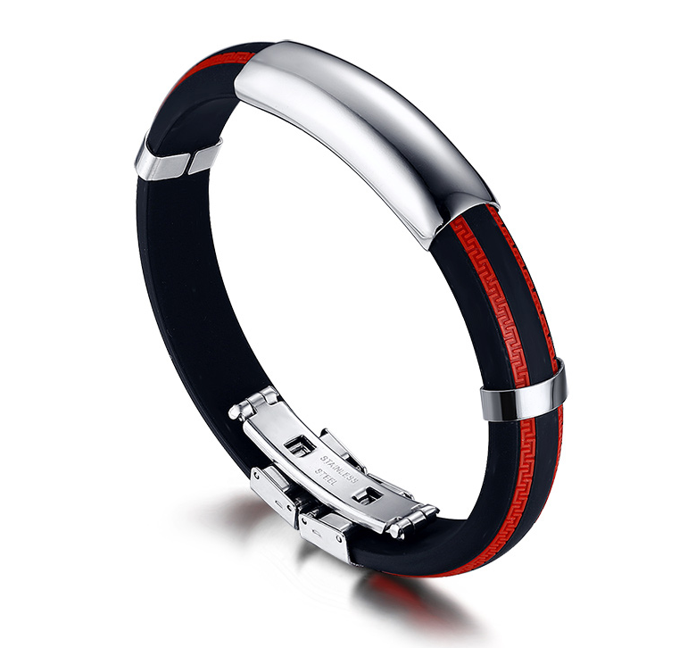 Armband i rostfritt stål och Silikon -Röd