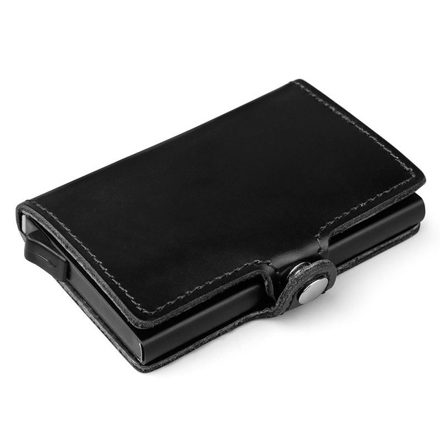 Korthållare med smart automatisk funktion i Äkta läder -med rfid blockering!