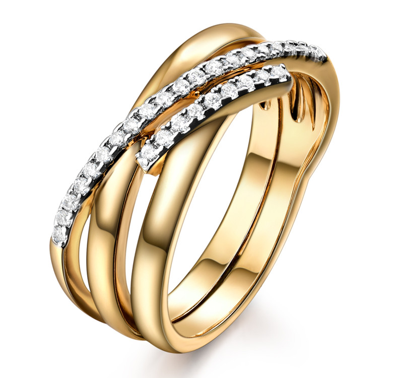 Ring i 18K Guldplätering med korsande rader av många små  Cubic Zirconia